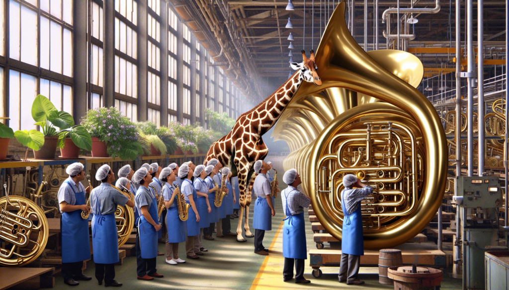 A Giraffe Walks into a Tuba Factory